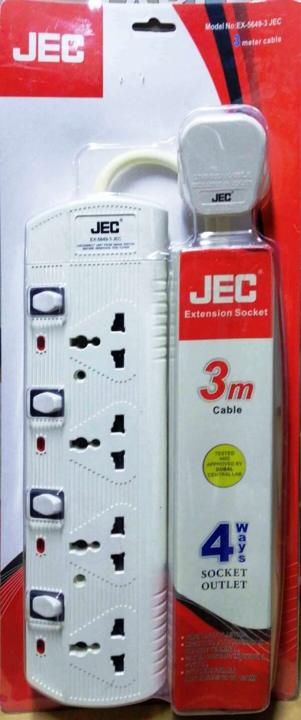 JEC 4 Way 3 Meter Extension Socket-EX-5649-3