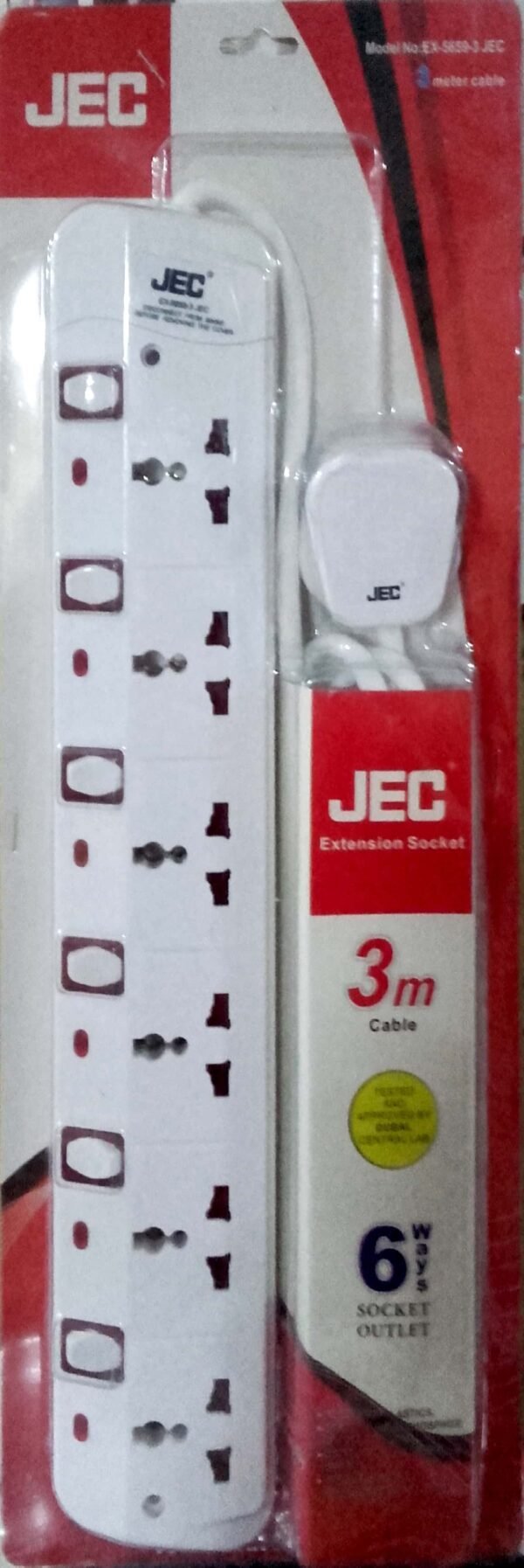 JEC 6 Way 3 Meter Extension Socket-EX-5659-3