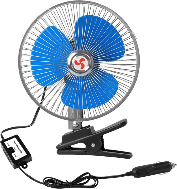 OLYMPIA 6" Car Cooling Fan Rotatable Powerful Quiet Ventilation Oscillating Car Fan with Adjustable Clip & Cigarette Lighter Plug for Van/SUV/RV/ATV OE-600