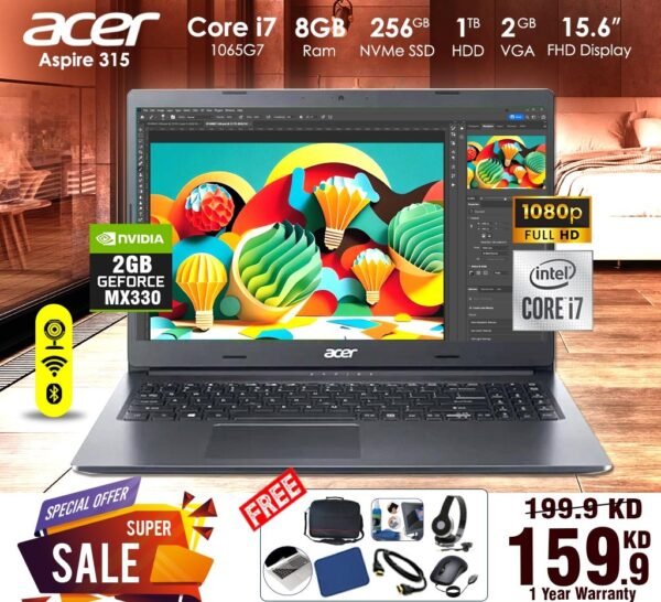 Acer Aspire 315 Core i7 Processor 8GB Ram 256GB SSD 1TB HDD 2GB VGA 15.6inch FHD