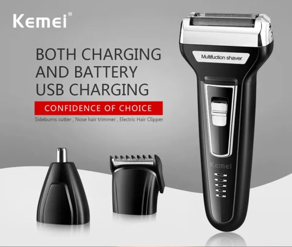 Kemei 3 in 1 Electric Razor Shaver Hair Clipper Rechargeable Nose Hair Trimmer USB Men KM-6559