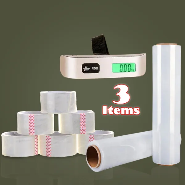 Digital Scale- 1 Clear Adhesive Tape- 6Pcs Stretch Flim/Wrapping Roll- 1