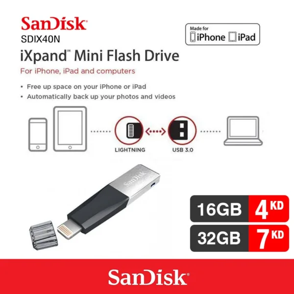 SanDisk iXpand Mini Flash Drive USB 3.0 Type A & Lightning for Apple