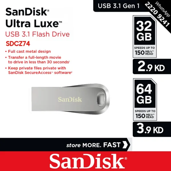 SanDisk Ultra Luxe SDCZ74 USB 3.1 Flash Drive