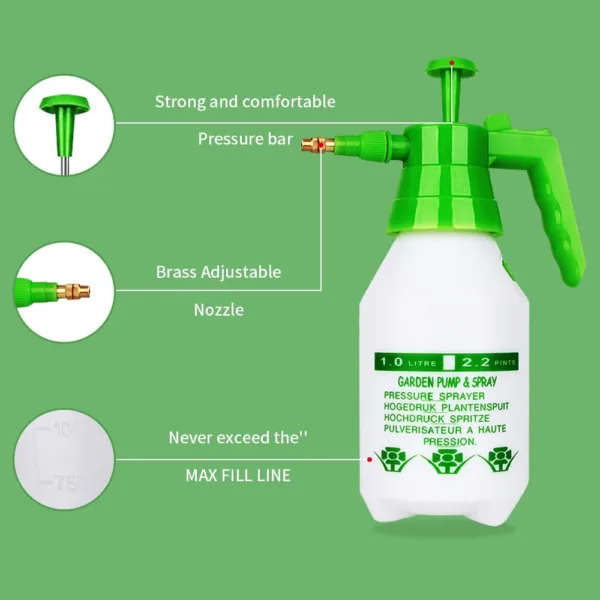 Garden Pump Sprayer, Hand-held Pressure Sprayer Bottle for Lawn & Adjustable Nozzle, for Watering, Spraying Weeds, Home Cleaning and Car Washing