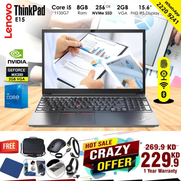 Lenovo ThinkPad E15 Core i5 8GB RAM 256GB NVMe SSD 2GB VGA 15.6 inch FHD IPS