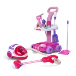IndusBay® Big Size Complete Home Helper Cleaning Trolley Play Set with Working Vacuum Cleaner Toy Pull Along Cart and Accessories for Kids Girls 5791