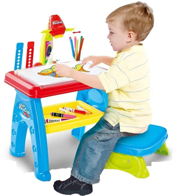 Super Projector Toys Bhoomi Multi-Function Kids Drawing Projector Desk Table with Chair – Educational Learning Table 8787