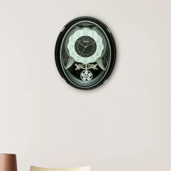 Ajanta Classic Musical Pendulum Quartz Wall Clock with Decorative Diamonds AJ-3127 Black