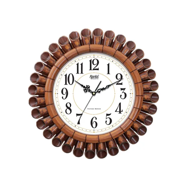 Ajanta wall-clock-vintage-series-clock AJ-5037-teak-wood-white