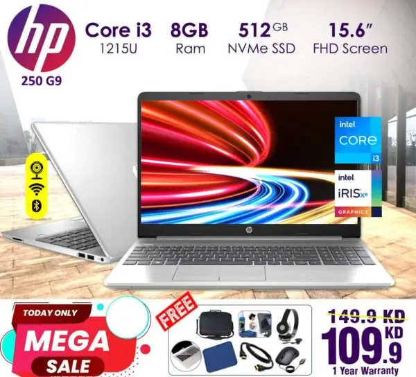 HP 250 G9 Core i3-1215U 8GB Ram 512GB NVMe SSD 15.6inch Full HD