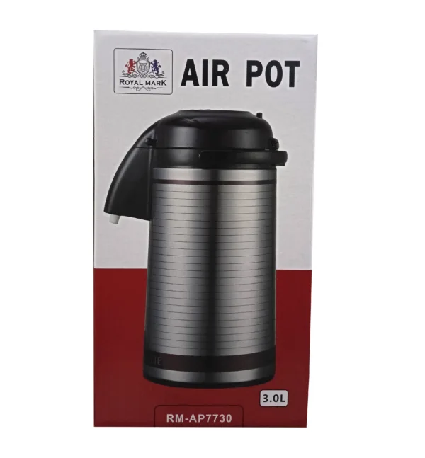 Vacuum Flask Kettle RM-AP7730 ( 3 LTR) Air Pot Flask, Double Wall Vacuum Insulation | Asbestos-Free Glass Inner | 360 Rotating Base; Splash-Proof Nozzle | Portable And Leak-Resistant