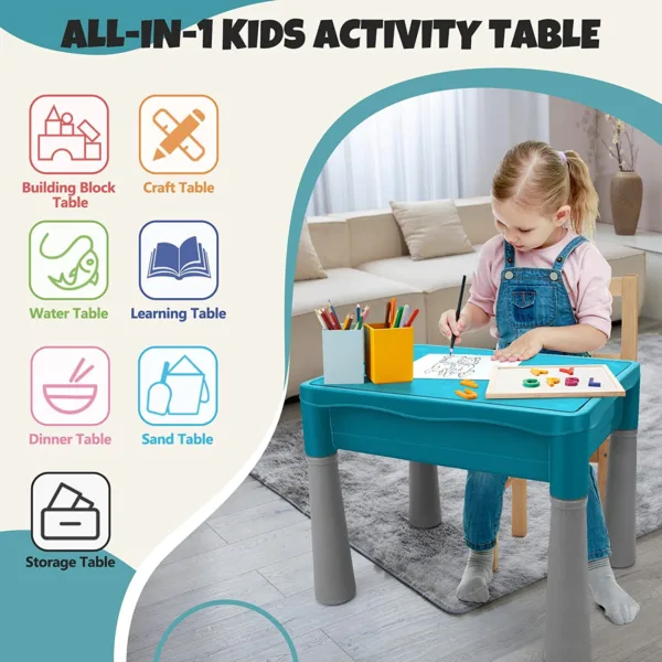 Double-Sided Kids Activity Table with Storage, Marble Run Building Blocks Table, All-in-1 Multi Activity Table Craft Play Sand Water Eating Table for Kids Toddler Boys Girls 3-10 Ages 
