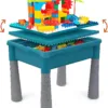 Double-Sided Kids Activity Table with Storage, Marble Run Building Blocks Table, All-in-1 Multi Activity Table Craft Play Sand Water Eating Table for Kids Toddler Boys Girls 3-10 Ages 