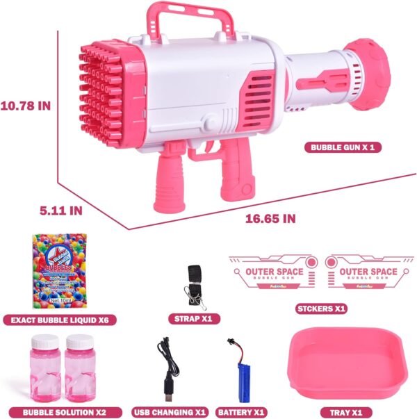 Fun Little Toys Bubble Machine Gun with 60 Holes & Lights, Pink Bazooka Bubble Gun for Kids Adults Bubble Blower Machine Gun with Hand held Bubble Maker for Toddlers Wedding Parties Gift 101A