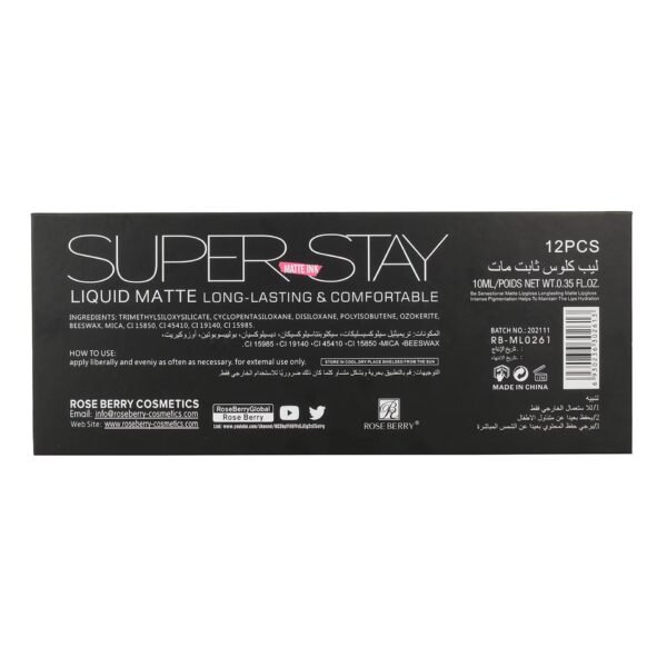 Rose Berry Super Stay Mate Ink Liquid Matte Long-Lasting & Comfortable RB-ML0261 , 12 pcs
